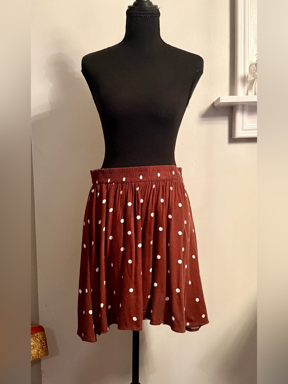 Topshop Rust Brown Polka Dot Skater Skirt